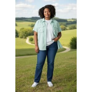 SOLD Eddie Bauer Mountain Ripstop Short Sleeve Shirt Womens 2X Green Vented
